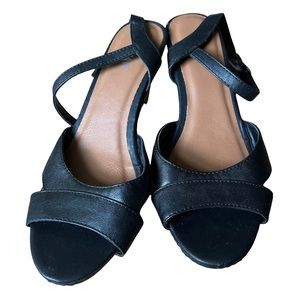Old Navy Black Ankle Strap Open Toe High Heel Wedge Shoes Sz 9